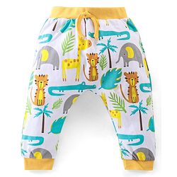 Babyhug Interlock Cotton Full Length Diaper Pants Stripes & Jungle Print Pack of 3 - Orange & White