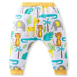 Babyhug Interlock Cotton Full Length Diaper Pants Stripes & Jungle Print Pack of 3 - Orange & White