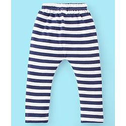 Babyhug Cotton Knit Full Length Diaper Pants Stripes & Hippo Print Pack Of 3- Grey White & Blue