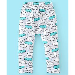 Babyhug Cotton Knit Full Length Diaper Pants Stripes & Hippo Print Pack Of 3- Grey White & Blue