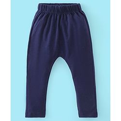 Babyhug Cotton Knit Full Length Diaper Pants Stripes & Hippo Print Pack Of 3- Grey White & Blue