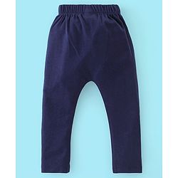 Babyhug Cotton Knit Full Length Diaper Pants Stripes & Hippo Print Pack Of 3- Grey White & Blue