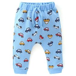 Babyhug Cotton Full Length Diaper Pants Stripes & Car Print Pack Of 3- Yellow Red & Blue