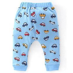 Babyhug Cotton Full Length Diaper Pants Stripes & Car Print Pack Of 3- Yellow Red & Blue