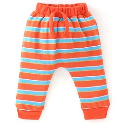 Babyhug Cotton Full Length Diaper Pants Stripes & Car Print Pack Of 3- Yellow Red & Blue