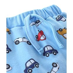 Babyhug Cotton Full Length Diaper Pants Stripes & Car Print Pack Of 3- Yellow Red & Blue