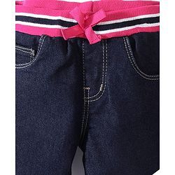 Babyhug Cotton Spandex Full Length Joggers With Stretch - Dark Blue