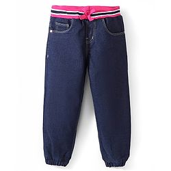 Babyhug Cotton Spandex Full Length Joggers With Stretch - Dark Blue