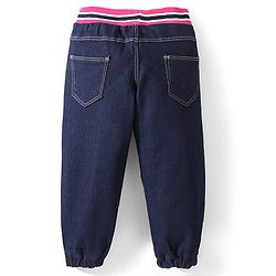 Babyhug Cotton Spandex Full Length Joggers With Stretch - Dark Blue