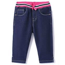 Babyhug Cotton Spandex Washed Stretchable Denim Capris - Dark Blue