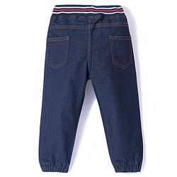 Babyhug Cotton Poly Full Length Washed Denim Jogger with Stretch - Dark Blue