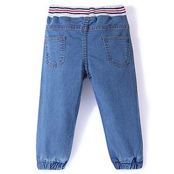 Babyhug Cotton Poly Full Length Washed Denim Jogger with Stretch - Blue