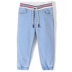 Babyhug Cotton Full Length Washed Denim Jogger with Stretch - Light Blue