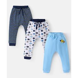 Babyhug Cotton Diaper Pants Striped & Planets Printed Pack of 3 - Blue