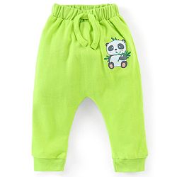 Babyhug Cotton Full Length Diaper Pants Stripes & Panda Print Pack of 3- Blue & Green