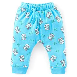 Babyhug Cotton Full Length Diaper Pants Stripes & Panda Print Pack of 3- Blue & Green