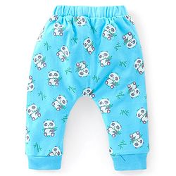Babyhug Cotton Full Length Diaper Pants Stripes & Panda Print Pack of 3- Blue & Green