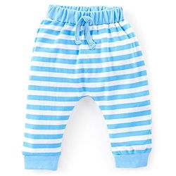 Babyhug Cotton Full Length Diaper Pants Stripes & Panda Print Pack of 3- Blue & Green