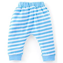 Babyhug Cotton Full Length Diaper Pants Stripes & Panda Print Pack of 3- Blue & Green