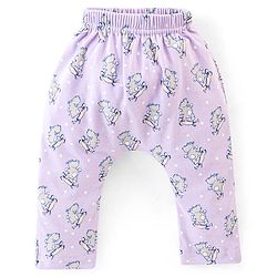 Babyhug Cotton Ankle Length Diaper Pants Stripes & Hippo Print Pack of 3- Peach Purple & Blue