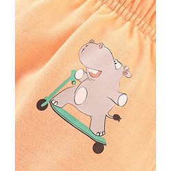 Babyhug Cotton Ankle Length Diaper Pants Stripes & Hippo Print Pack of 3- Peach Purple & Blue