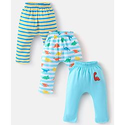 Babyhug Cotton Diaper Pants Pack of 3 Striped & Dino Print - Blue