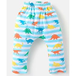 Babyhug Cotton Diaper Pants Pack of 3 Striped & Dino Print - Blue