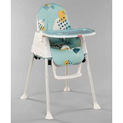 Babyhug 3 in 1 Comfy High Chair Printed Cushion - Blue| High Chair, Feeding Chair & Booster Chair| Adjustable Double Food Tray| Removable PU Leather Seat| Safety Harness| Removable Footrest