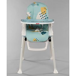 Babyhug 3 in 1 Comfy High Chair Printed Cushion - Blue| High Chair, Feeding Chair & Booster Chair| Adjustable Double Food Tray| Removable PU Leather Seat| Safety Harness| Removable Footrest
