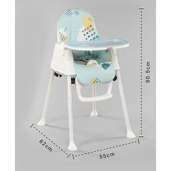 Babyhug 3 in 1 Comfy High Chair Printed Cushion - Blue| High Chair, Feeding Chair & Booster Chair| Adjustable Double Food Tray| Removable PU Leather Seat| Safety Harness| Removable Footrest
