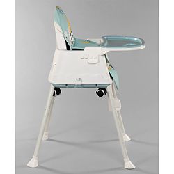 Babyhug 3 in 1 Comfy High Chair Printed Cushion - Blue| High Chair, Feeding Chair & Booster Chair| Adjustable Double Food Tray| Removable PU Leather Seat| Safety Harness| Removable Footrest