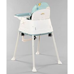Babyhug 3 in 1 Comfy High Chair Printed Cushion - Blue| High Chair, Feeding Chair & Booster Chair| Adjustable Double Food Tray| Removable PU Leather Seat| Safety Harness| Removable Footrest