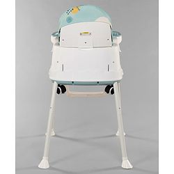 Babyhug 3 in 1 Comfy High Chair Printed Cushion - Blue| High Chair, Feeding Chair & Booster Chair| Adjustable Double Food Tray| Removable PU Leather Seat| Safety Harness| Removable Footrest