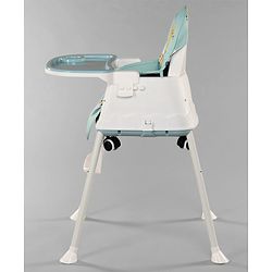 Babyhug 3 in 1 Comfy High Chair Printed Cushion - Blue| High Chair, Feeding Chair & Booster Chair| Adjustable Double Food Tray| Removable PU Leather Seat| Safety Harness| Removable Footrest