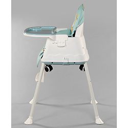 Babyhug 3 in 1 Comfy High Chair Printed Cushion - Blue| High Chair, Feeding Chair & Booster Chair| Adjustable Double Food Tray| Removable PU Leather Seat| Safety Harness| Removable Footrest