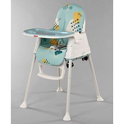 Babyhug 3 in 1 Comfy High Chair Printed Cushion - Blue| High Chair, Feeding Chair & Booster Chair| Adjustable Double Food Tray| Removable PU Leather Seat| Safety Harness| Removable Footrest