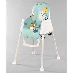 Babyhug 3 in 1 Comfy High Chair Printed Cushion - Blue| High Chair, Feeding Chair & Booster Chair| Adjustable Double Food Tray| Removable PU Leather Seat| Safety Harness| Removable Footrest