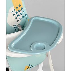 Babyhug 3 in 1 Comfy High Chair Printed Cushion - Blue| High Chair, Feeding Chair & Booster Chair| Adjustable Double Food Tray| Removable PU Leather Seat| Safety Harness| Removable Footrest