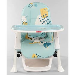 Babyhug 3 in 1 Comfy High Chair Printed Cushion - Blue| High Chair, Feeding Chair & Booster Chair| Adjustable Double Food Tray| Removable PU Leather Seat| Safety Harness| Removable Footrest