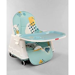 Babyhug 3 in 1 Comfy High Chair Printed Cushion - Blue| High Chair, Feeding Chair & Booster Chair| Adjustable Double Food Tray| Removable PU Leather Seat| Safety Harness| Removable Footrest