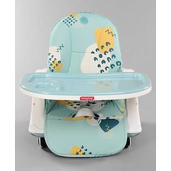 Babyhug 3 in 1 Comfy High Chair Printed Cushion - Blue| High Chair, Feeding Chair & Booster Chair| Adjustable Double Food Tray| Removable PU Leather Seat| Safety Harness| Removable Footrest