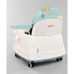 Babyhug 3 in 1 Comfy High Chair Printed Cushion - Blue| High Chair, Feeding Chair & Booster Chair| Adjustable Double Food Tray| Removable PU Leather Seat| Safety Harness| Removable Footrest