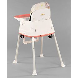 Babyhug 3 in 1 Comfy High Chair Unicorn Printed Cushion - Pink| High Chair, Feeding Chair & Booster Chair| Adjustable Double Food Tray| Removable PU Leather Seat| Safety Harness| Removable Footrest