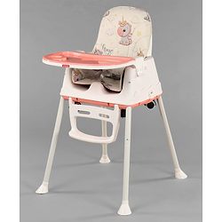 Babyhug 3 in 1 Comfy High Chair Unicorn Printed Cushion - Pink| High Chair, Feeding Chair & Booster Chair| Adjustable Double Food Tray| Removable PU Leather Seat| Safety Harness| Removable Footrest