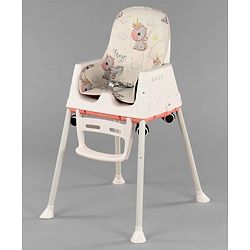 Babyhug 3 in 1 Comfy High Chair Unicorn Printed Cushion - Pink| High Chair, Feeding Chair & Booster Chair| Adjustable Double Food Tray| Removable PU Leather Seat| Safety Harness| Removable Footrest