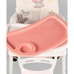 Babyhug 3 in 1 Comfy High Chair Unicorn Printed Cushion - Pink| High Chair, Feeding Chair & Booster Chair| Adjustable Double Food Tray| Removable PU Leather Seat| Safety Harness| Removable Footrest