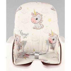 Babyhug 3 in 1 Comfy High Chair Unicorn Printed Cushion - Pink| High Chair, Feeding Chair & Booster Chair| Adjustable Double Food Tray| Removable PU Leather Seat| Safety Harness| Removable Footrest