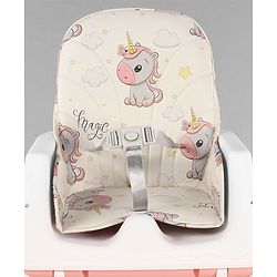 Babyhug 3 in 1 Comfy High Chair Unicorn Printed Cushion - Pink| High Chair, Feeding Chair & Booster Chair| Adjustable Double Food Tray| Removable PU Leather Seat| Safety Harness| Removable Footrest