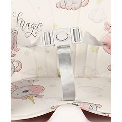 Babyhug 3 in 1 Comfy High Chair Unicorn Printed Cushion - Pink| High Chair, Feeding Chair & Booster Chair| Adjustable Double Food Tray| Removable PU Leather Seat| Safety Harness| Removable Footrest