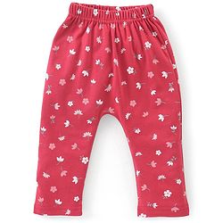 Babyhug Cotton Full Length Diaper Pants Stripes & Floral Print Pack of 3- Pink & Red